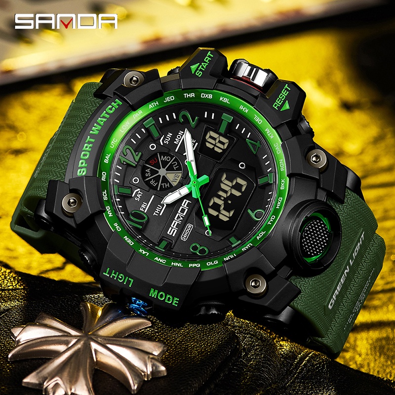 SANDA 3169 Jam Tangan Pria Digital Analog Tali Rubber Chronograph Anti Air WATCHKITE WKOS