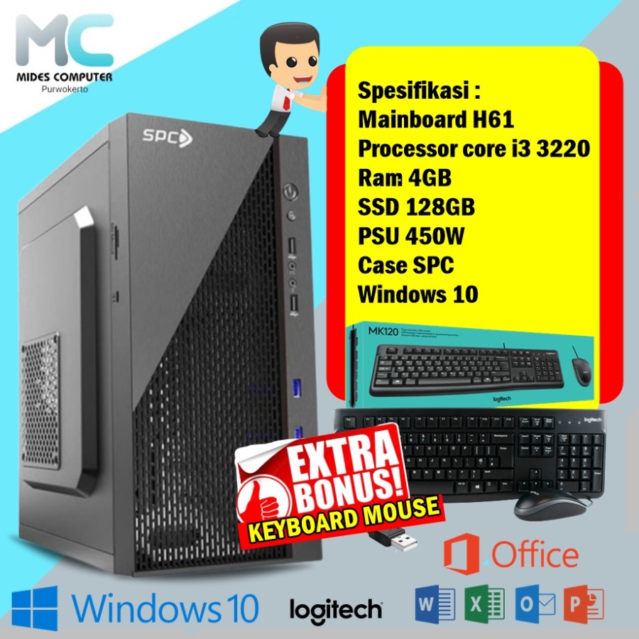 PC Rakitan Murah Core i3 3220 Generasi ke 3 COCOK untuk kerja/kantor/sekolah Siap pakai Windows 10