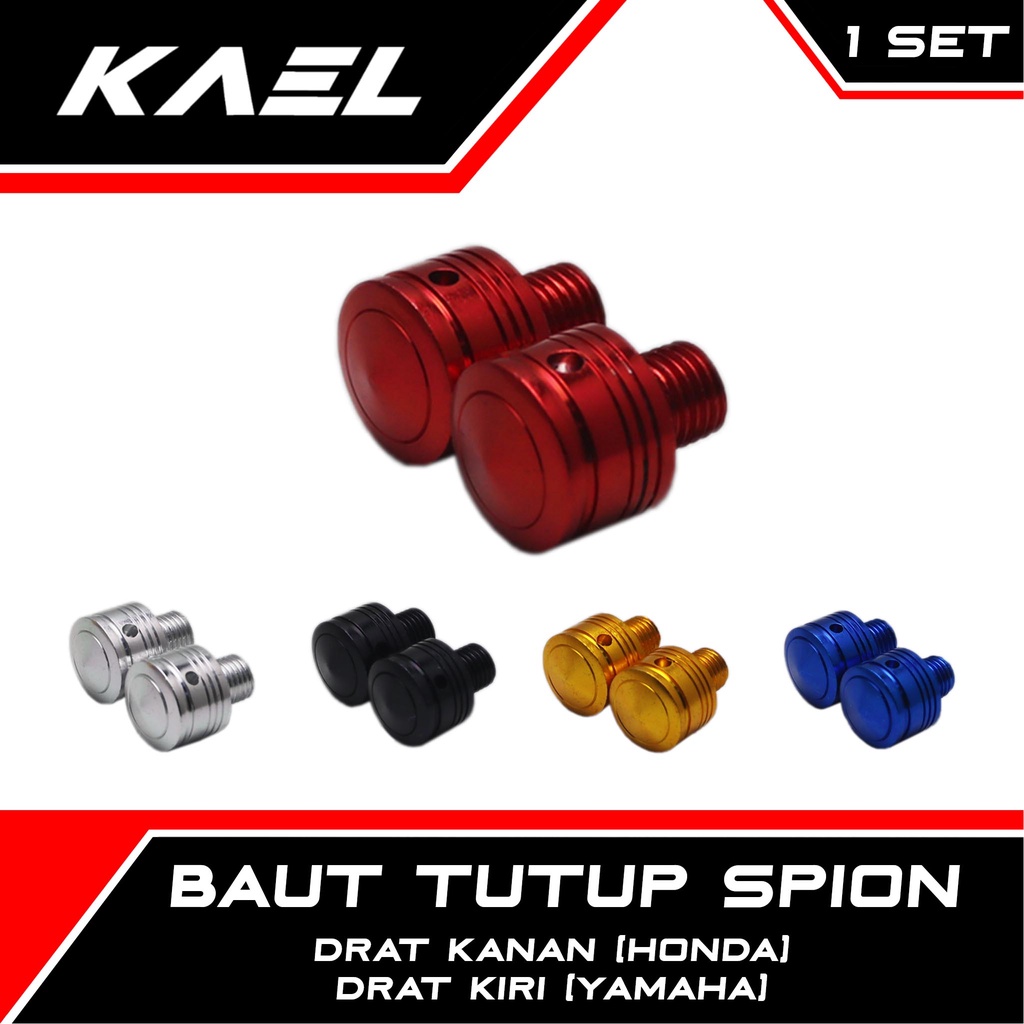 Baut Tutup Spion Honda Drat Kiri-Kanan Vario 110-125-150 Old-New LED/PCX/Scoopy/Beat FI-F1-Pop-eSP-Street/NMAX 150-155/Aerox/ADV/Soul GT 115-New/X-Ride/Mio Sporty-M3-Z-S-Smile/Fino/Spacy/Supra-X-125/Blade/Revo/Jupiter MX-Z/Vega R-RR/F1ZR Baud Lubang