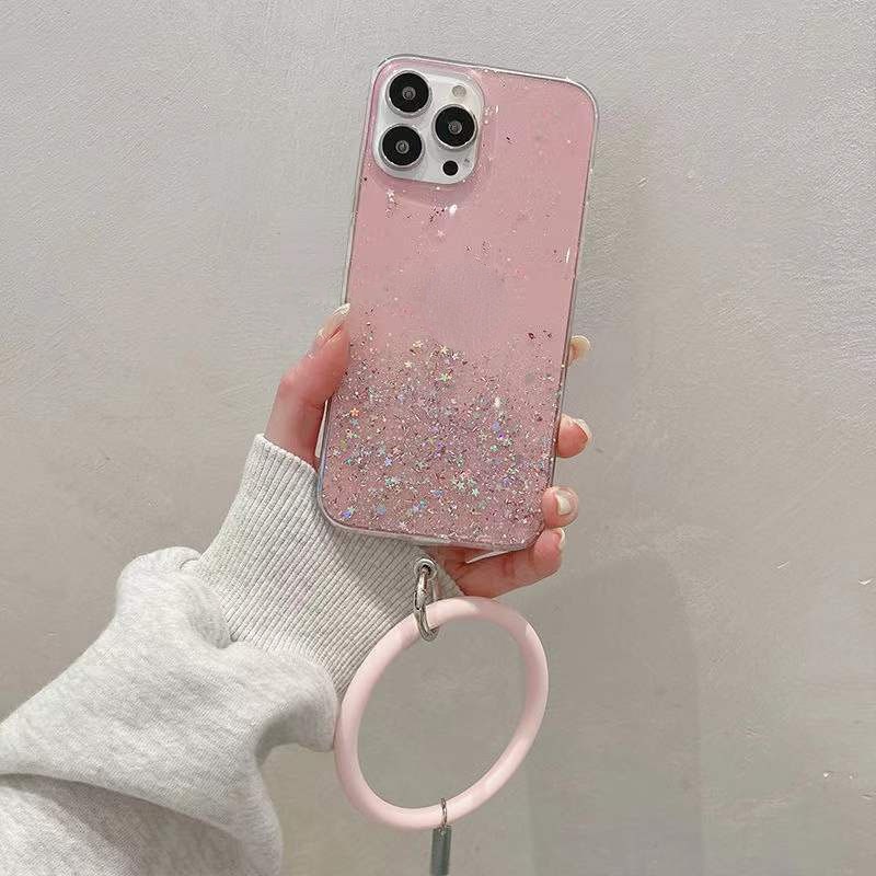 Soft Case Bahan TPU Motif Marmer Glitter Dengan Gelang Untuk iPhone 14 Pro Max 13 Pro Max 11 Pro Max XR X XS Max 7 8 Plus SE 2020