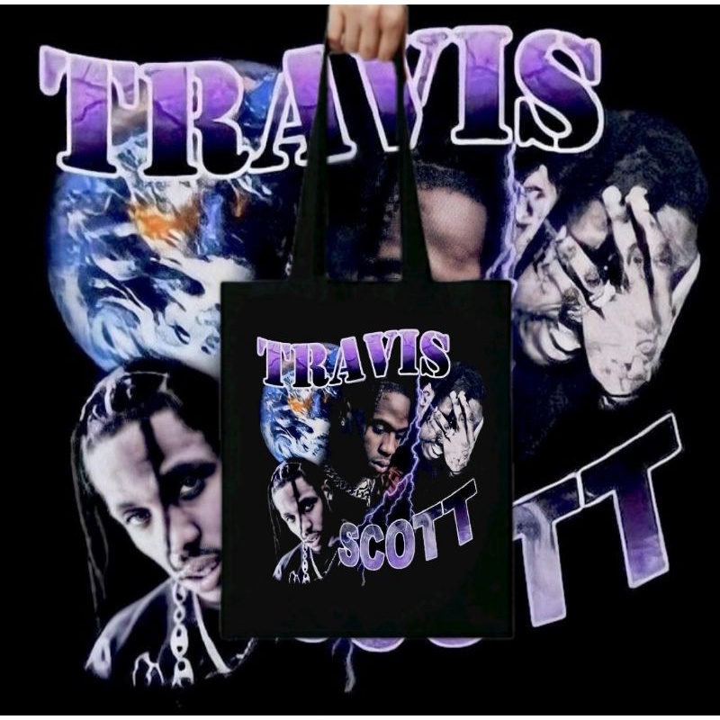 TOTE BAG TRAVIS SCOTT Totebag Band Rapper Tote bag Hitam distro kanvas katun Resleting tas jinjing s