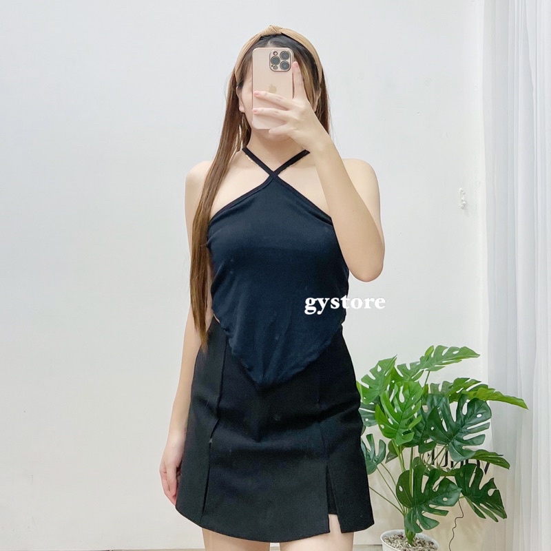 Cross Neck Knit Rib Tanktop