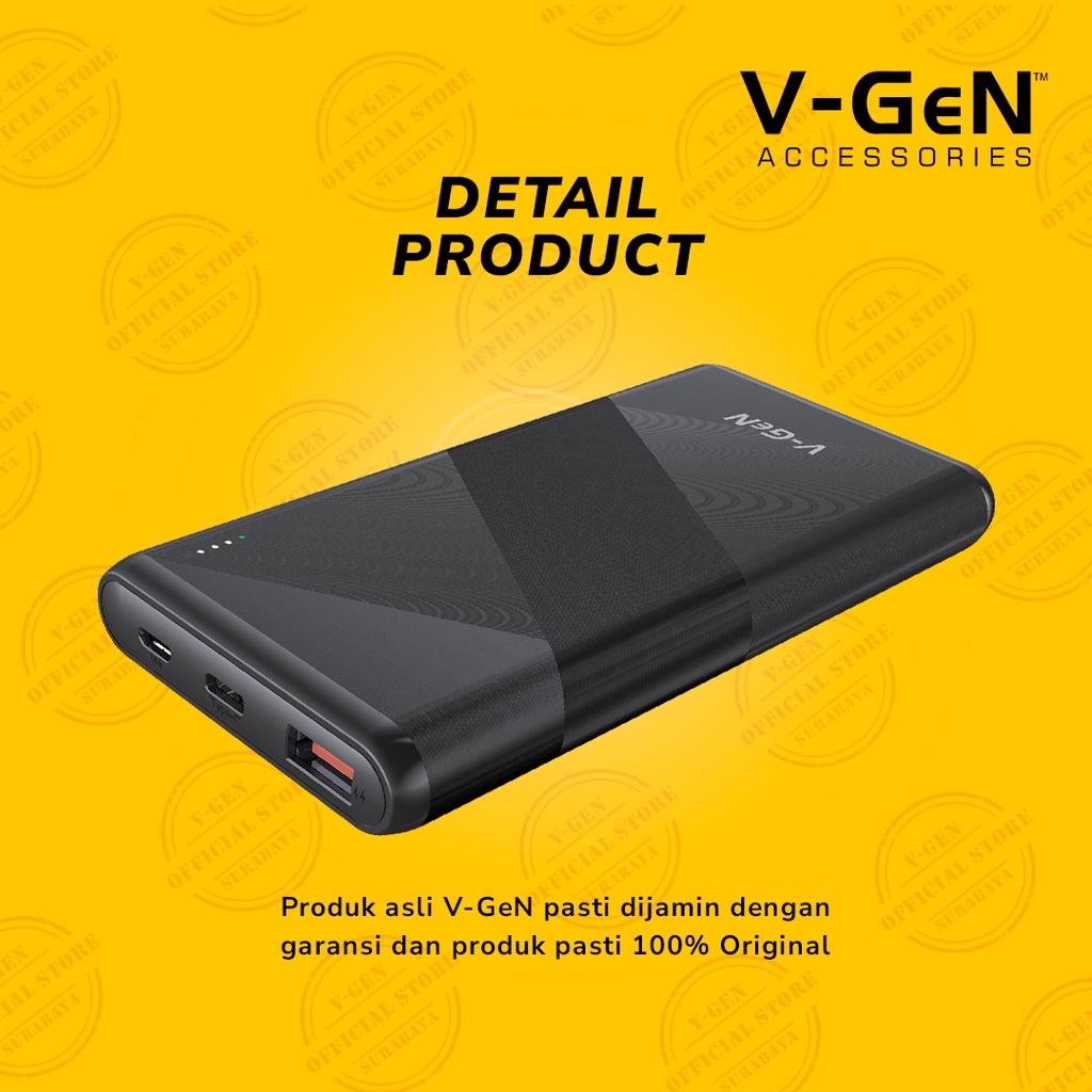 Powerbank V-GeN Rescue V10K24 10000mAh Fast Charging QC PD 20W Type C