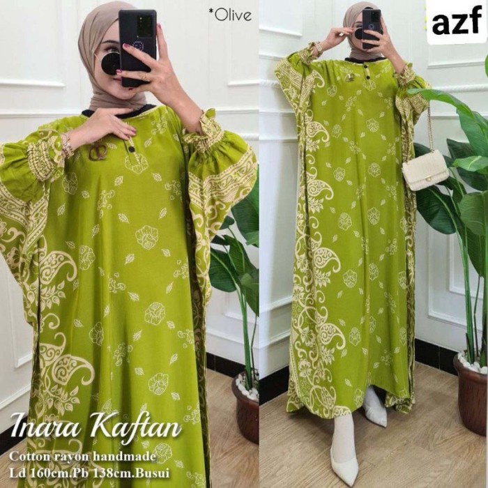 Laris gamis kaftan super jumbo LD 150 cm/Gamis kaftan muslim/gamis muslim/ - hijau muda