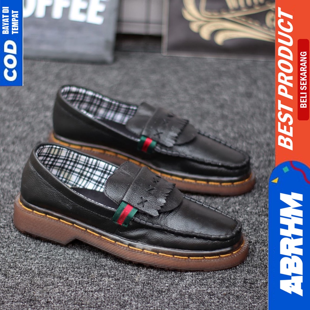 Sepatu Pantofel Kulit Asli Formal Docmart Low Boots Pria Hitam Abrhm Mogi