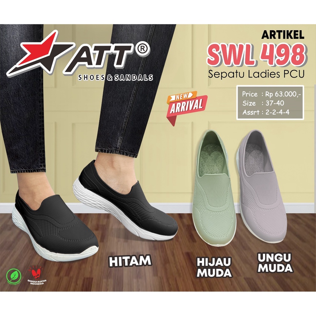 Sepatu Slip On Wanita ATT SWL 498 Karet Sneakers Anti Air Trendy