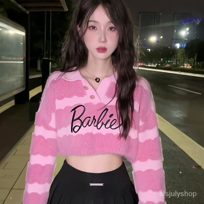 [✅BISA COD]  Hot girl striped letter short sweater musim gugur gaya keinginan murni niche longgar lengan panjang