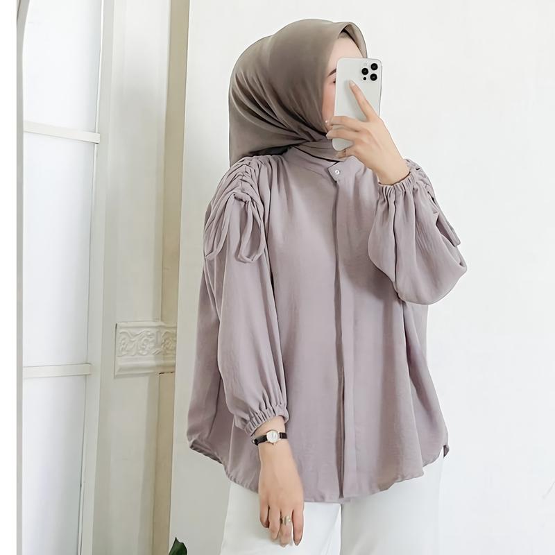 GAVI BLOUSE CRINCLE AIRFLOW POLOS BAHU SERUT MODEL KEKINIAN KEMEJA WANITA LENGAN PANJANG FULL KANCIN