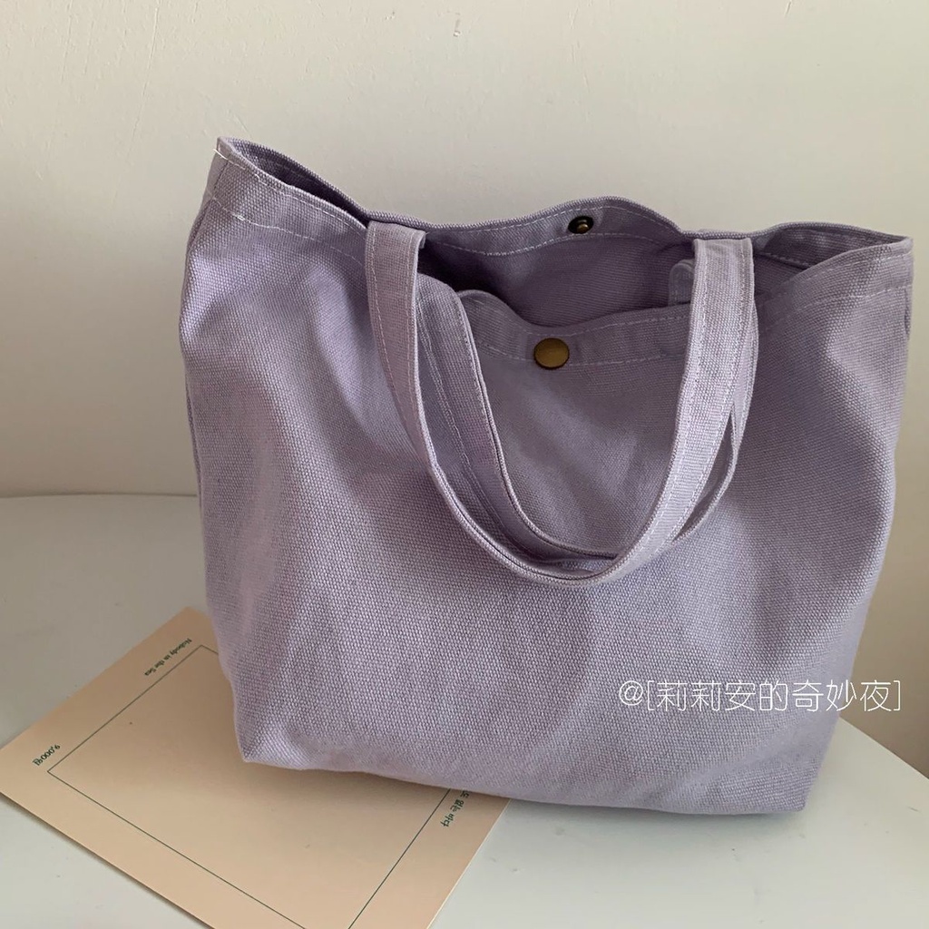 ☫◐✤Sera Lilian Macaron Tote Bag Wanita Baru Tas Tangan Mini Kanvas Tas Siswa Wanita Versi Korea Taro Ungu