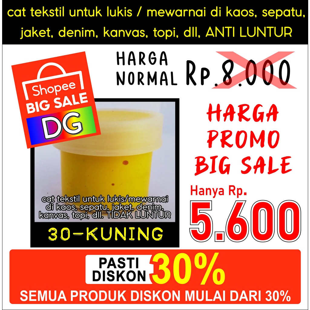 

Warna KUNING - Cat Tekstil utk lukis mewarnai di kaos / tas / sepatu / jeans / jaket / topi / kanvas - langsung pakai ANTI LUNTUR