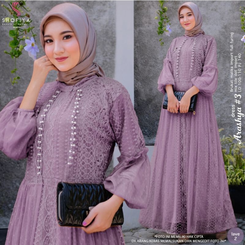 ARASHYA MAXI DRESS BY SHOFIYA / GAMIS BRUKAT TILE MURAH