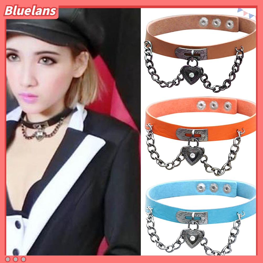 Bluelans Women Fashion Punk Heart Alloy Pendant Faux Leather Chain Choker Collar Necklace