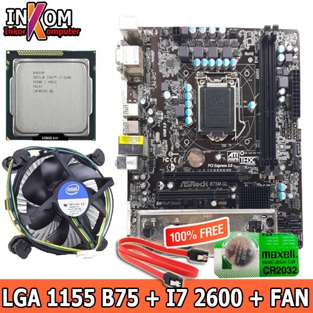 Paket MOBO Mainboard Motherboard LGA 1155 B75 Asrock + I7 2600