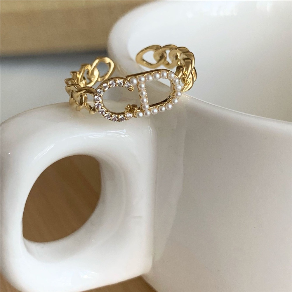 【COD Tangding】Cincin Jari Telunjuk Desain Gelombang Aksen Mutiara Berlian Gaya Korea Untuk Wanita