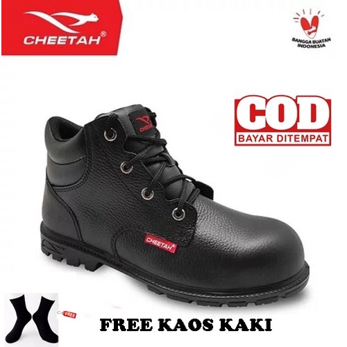 Sepatu Safety Cheetah 2180H FREE Semir Sepatu Kiwi Model Poles Warna Hitam