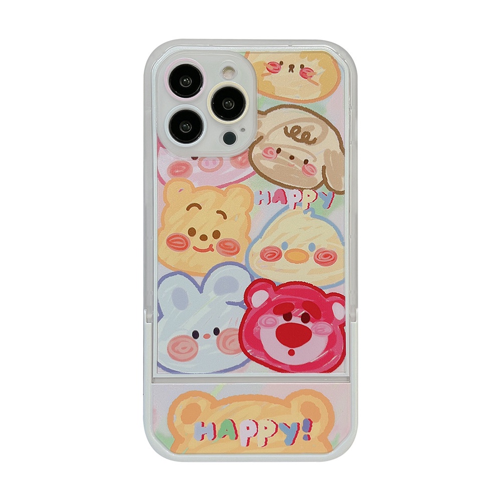 Case Pelindung Bahan Silikon Motif Strawberry Bear Dengan Stand Holder Untuk Iphone 14 7 8 Se 2020 7 + 8PLUS XS XR 11 12 13 PRO MAX