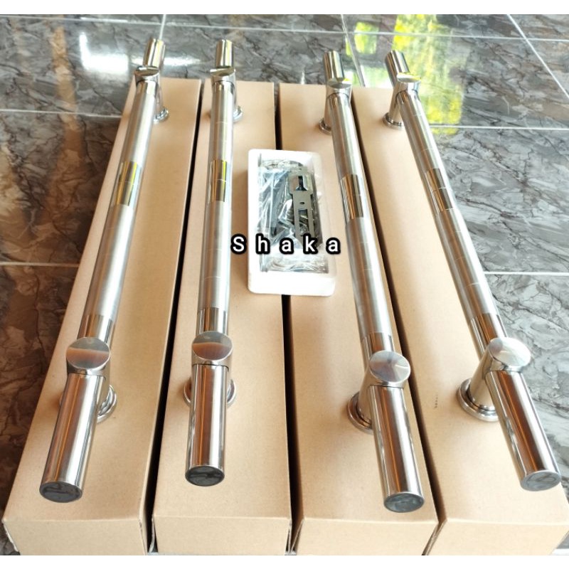 Paket lengkap 4pcs Handle pintu rumah stainless 45cm 60cm dan set kunci pintu gagang pintu rumah min