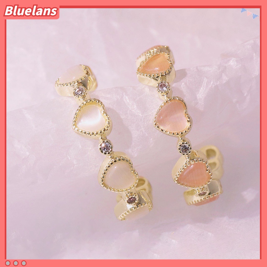 Cincin Model Terbuka Adjustable Bentuk Hati Opal Bahan Tembaga Untuk Wanita