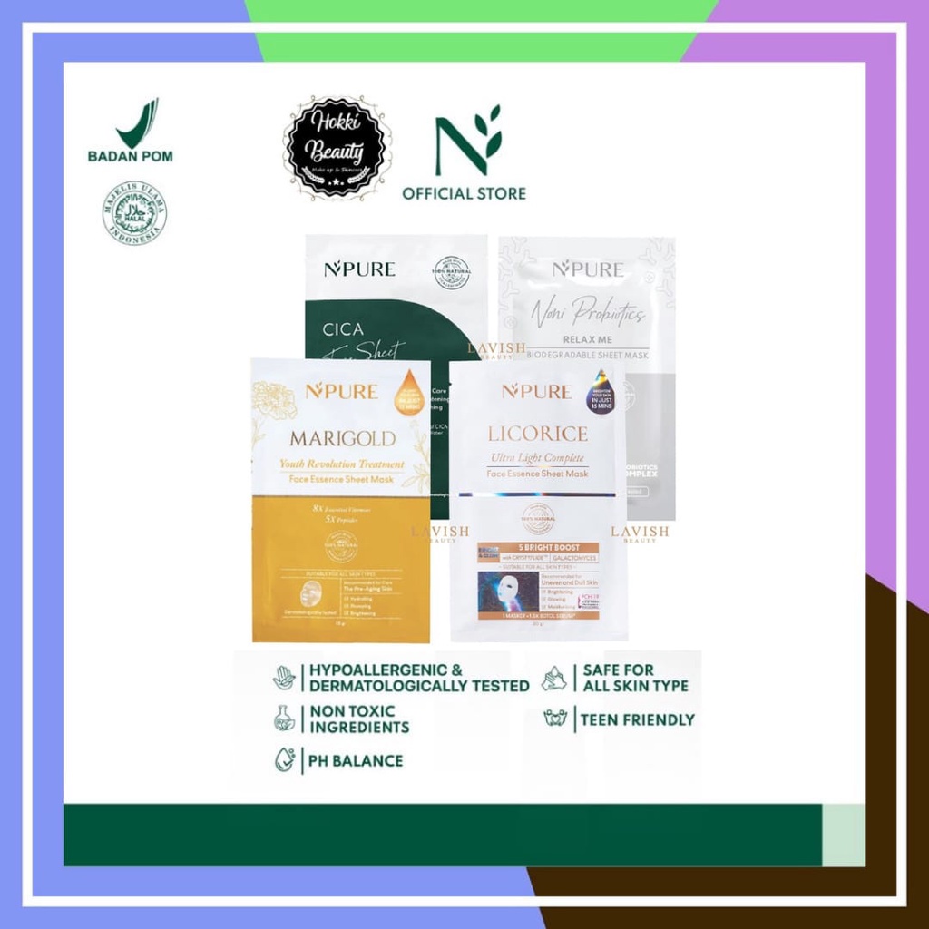 NPURE Centella Asiatica Sheet Mask MARIGOLD - NONI SHEET MASK - LICORICE SHEET MASK