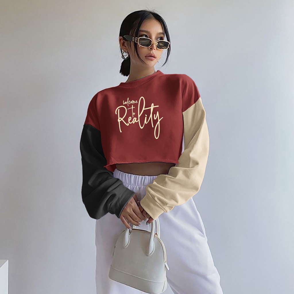 Sweater Crop Wanita Welcome To Reality - Atasan Wanita Terbaru - Bahan fleece - Allsize