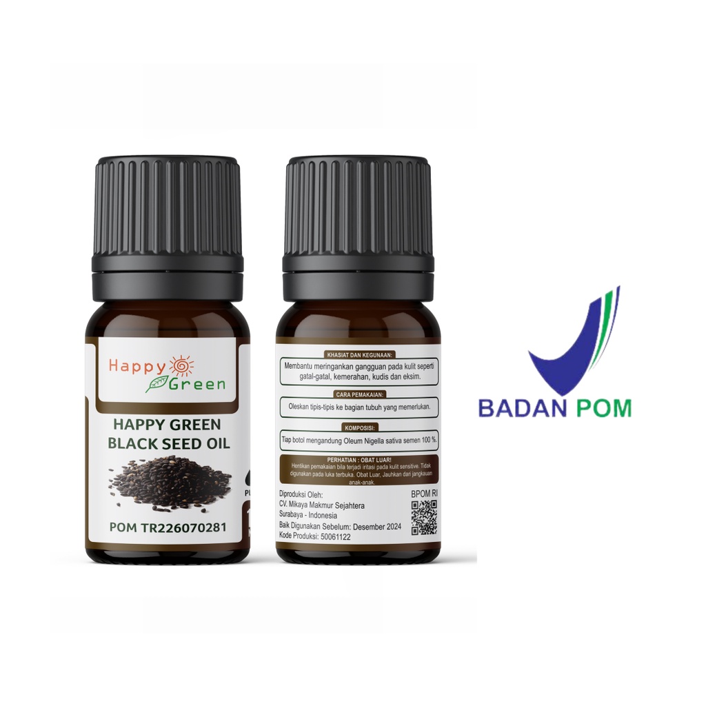 BPOM Approved Happy Green Black Seed Carrier Oil - Minyak Habbatussauda jintan hitam asli untuk kudis, eksim dan gatal pada kulit