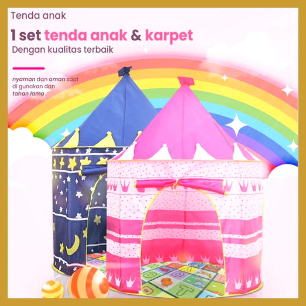 Tenda Anak Bermain Model Castle Kids Camping Indoor Outdoor Anak Tenda + Alas Tenda Mainan Portable Tent Material Polyester Model Castle Anak