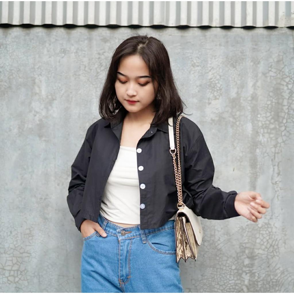 BEFAST - ZFS OOTD Kemeja Cewe KIMBERLY / JOLBI POPLIN COTTON CROP SHIRT / Atasan Wanita Lengan Panjang / Hem Polos Casual / OOTD Ala Style Wanita Korean / Kemeja Crop Trendy / Terlaris /  Kemeja Crop Keluaran Terbaru