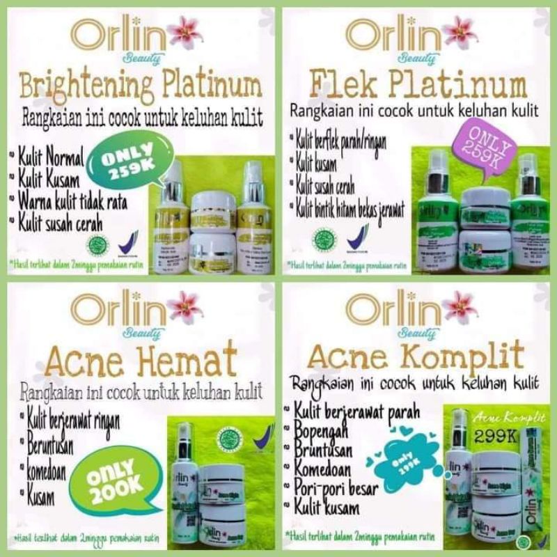 ORLIN SKINCARE BEAUTY SKINCARE / PAKET FLEK PLATINUM / PAKET ACNE GLOWING / PAKET WHITENING PLATINUM