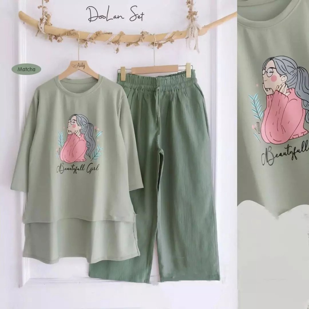 PROMO DOOLAN SET Setelan Wanita Terbaru 2022 Remaja Ootd Setelan Baju Tunik Dan Celana Trendy Wanita