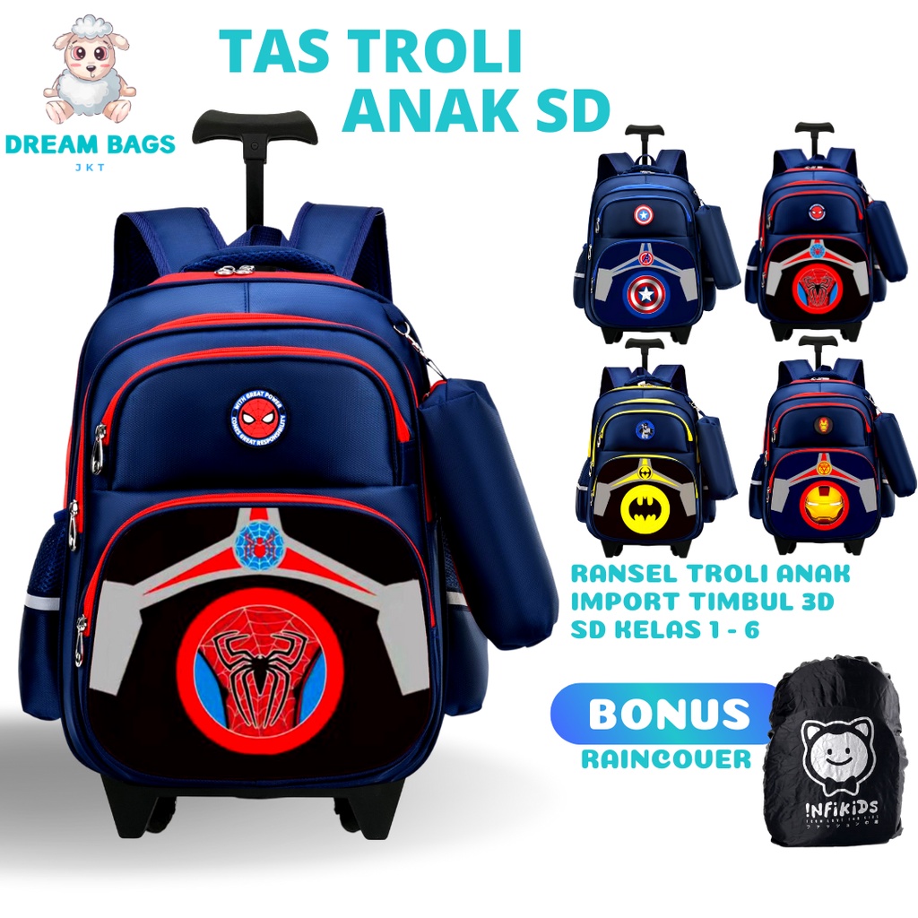 Tas Troli Anak Laki Laki Sekolah SD Tas Koper Dorong Anak Cowok DREAM BAGS DB-631C Import