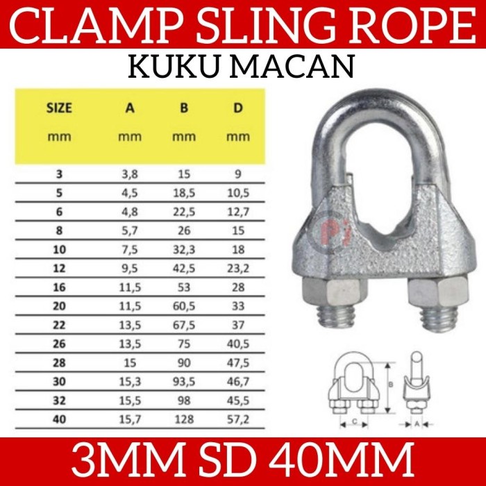 Clamp Sling Rope Kuku Macan Penjepit Kabel Tali Baja Seling Galv Clip