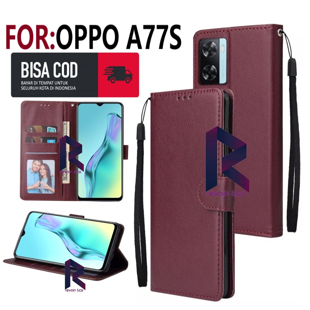 FLIP COVER NEW OPPO A77S 2022 FLIP WALLET LEATHER KULIT PREMIUM SARUNG BUKA TUTUP KESING HP FLIP CASE OPPO A77S