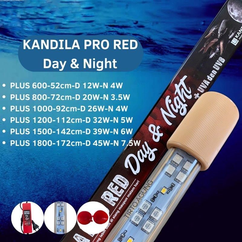 PROMO LAMPU LED KANDILA PRO RED DAY &amp; NIGHT VIEW PLUS UVA UVB UV A UV B SOFT TANING TANNING IKAN AQUARIUM AND AQUASCAPE ARWANA AROWANA KOI KOKI CHANA PBAS PRO PLUS 600 800 1000 1200 1500 3MODE 3 MODE SIANG AND MALAM 40cm 50cm 60cm 80cm 100cm 1 meter 50 80