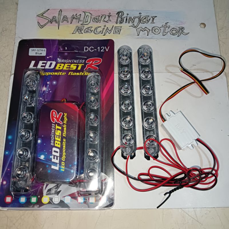LAMPU LED KEDIP BLITZ 2 MODE 4 MATA 6 MATA MOTOR MOBIL BIRU UNIVERSAL /LAMPU TEMPEL SEMUA MOTOR MOBI