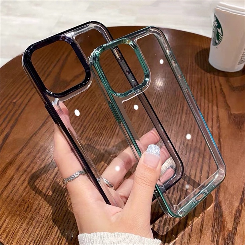 Case Bahan Akrilik Transparan Dengan Frame Metal Untuk iPhone 14 13 12 11 Pro X XS MAX XR 14 Plus