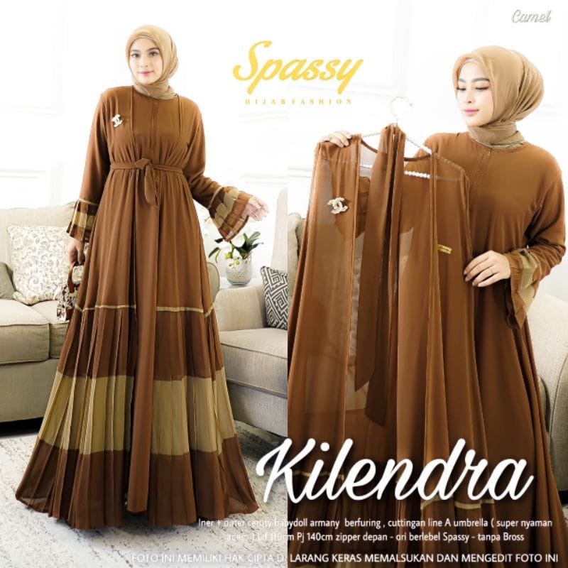 Kilendra Set Busana Muslim Wanita Terbaru Gamis Outer Set Baju Kondangan Wanita Kekinian Setelan Wanita Jumbo Ceruty Babydoll