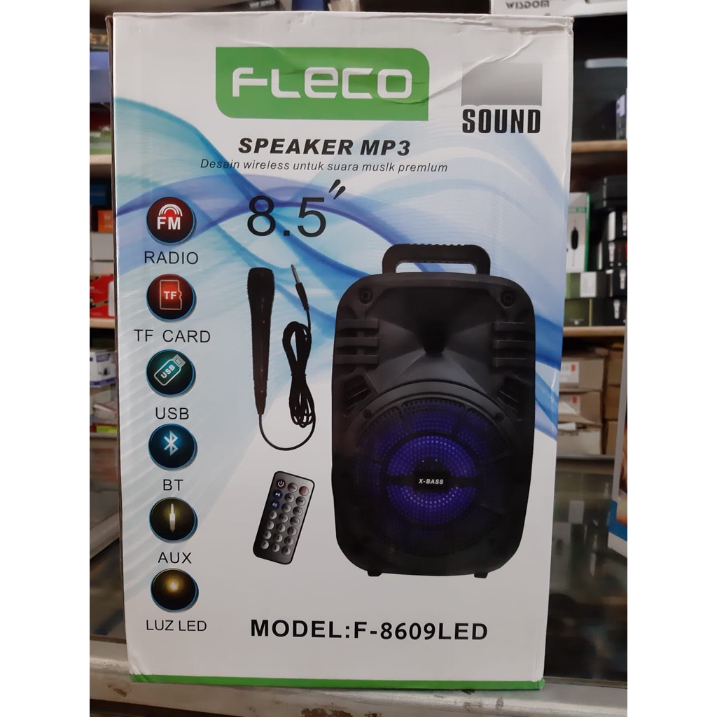 Speaker Bluetooth Karaoke Fleco F 8609 LED ORIGINAL Bonus Mic Salon Aktif