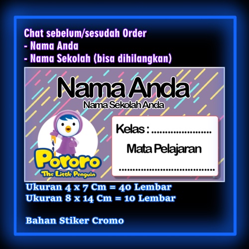 

Stiker Label Buku Pororo Litle penguin pinguin kartun anime lucu Karakter Lucu Custom Lebel Nama cromo murah 20 Varian berbeda Sticker Pelajaran Mapel buku anak sekolah Vol 7