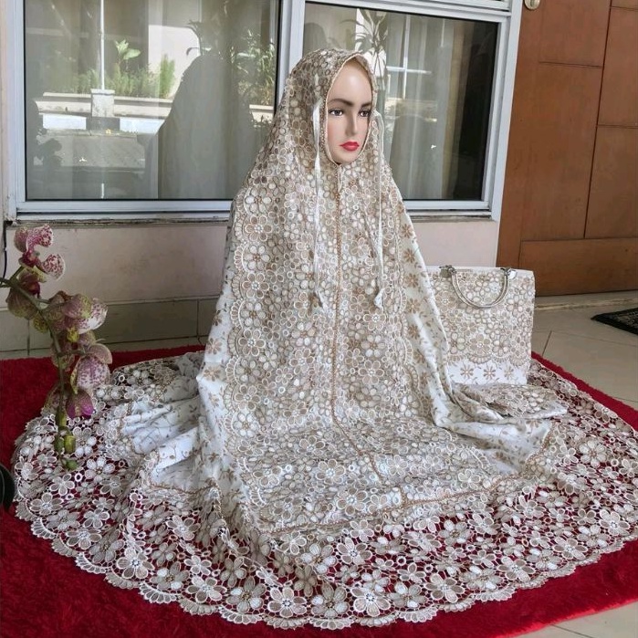 Mukena Mukenah Dewasa jumbo Bahan Adem Bordir Sutra Prada Premium Lebaran Elegan Mewah Terbaru 2022 
