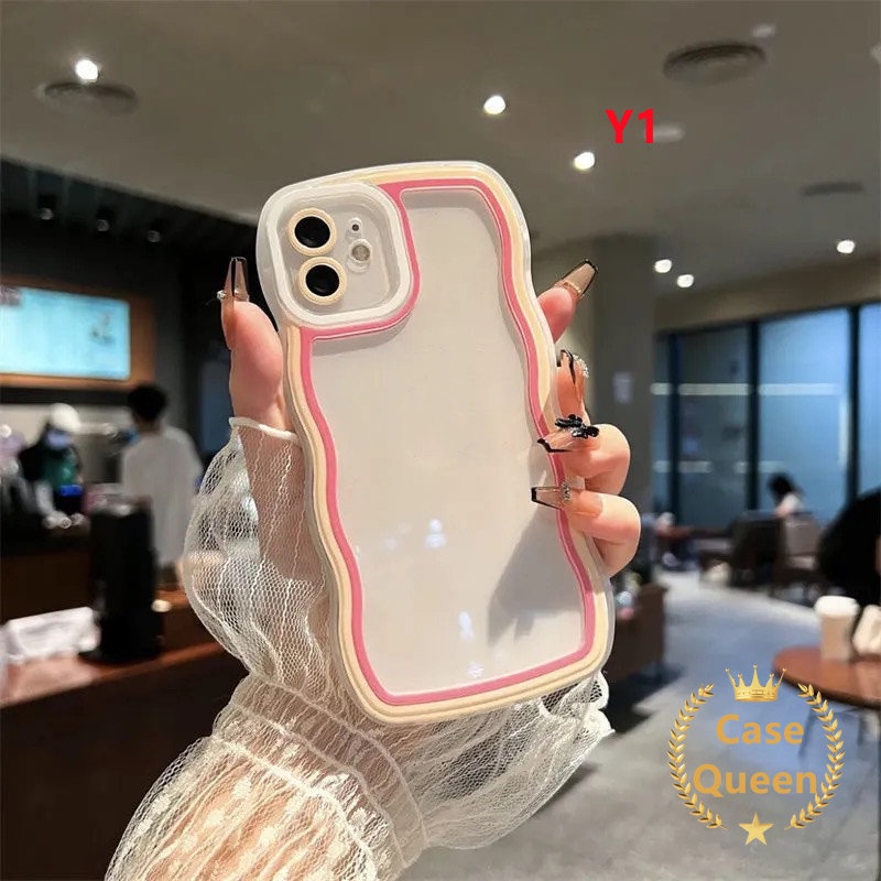 Case Oppo A17 A15 A16 A12 A7 A16K A16E A54 A95 A57 2022 A5s A3s A74 A12E A31 A76 A96 A36 A17K A52 A92 A55 A53 A5 A5 A5 A9 2020 A16s A1K F9 F9Pro Wavy Edge Macaron Candy Color Case