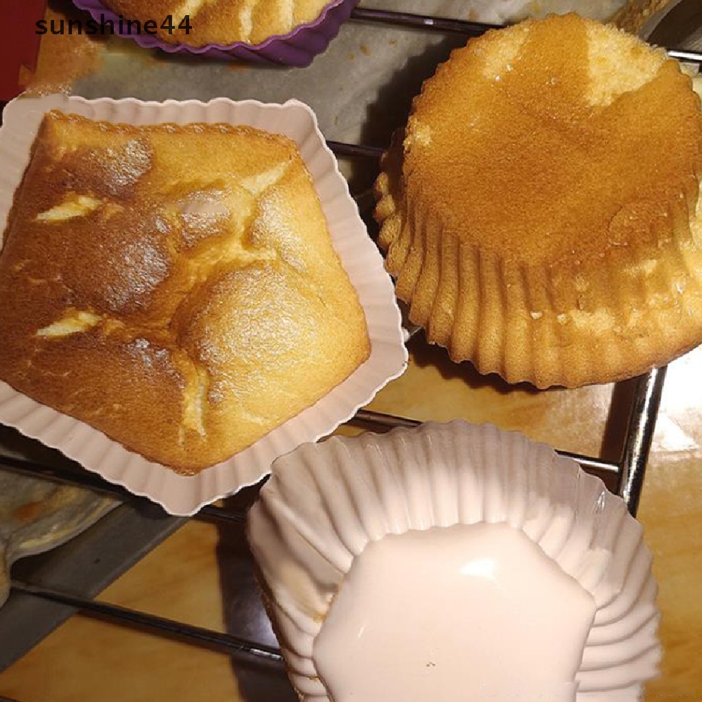 Sunshine 10Pcs Cetakan Cupcake / Muffin Bahan Silikon Reusable