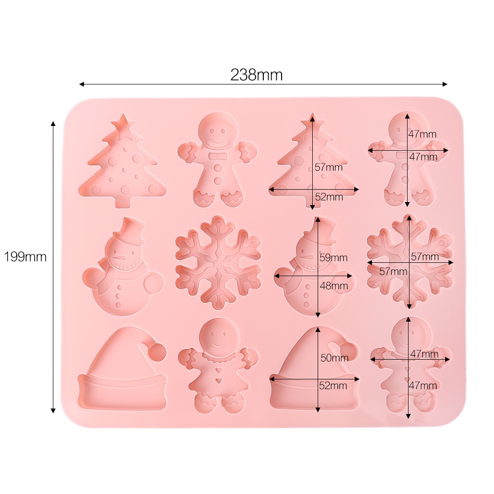 Cetakan Kue / Permen / Cokelat / Sabun / Lilin / Dessert 3D 12 Sekat Bahan Silikon Untuk Dekorasi Natal