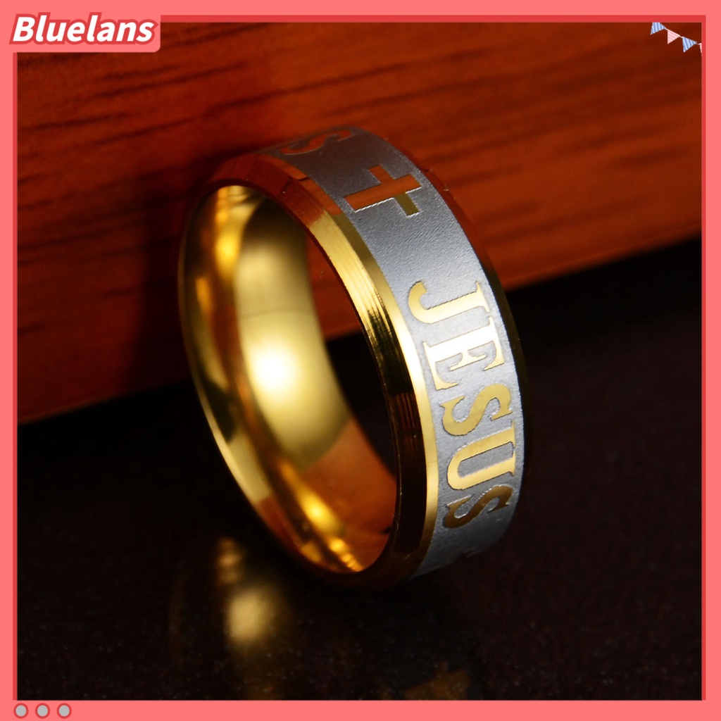 Bluelans Unisex Ring Jesus Cross Letters Engraved Stainless Steel Men Women Christianity Ring Jewelry