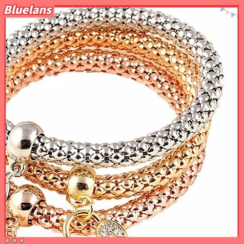 3 Pcs Gelang Elastis Dengan Liontin Hati Aksen Berlian Imitasi Untuk Wanita