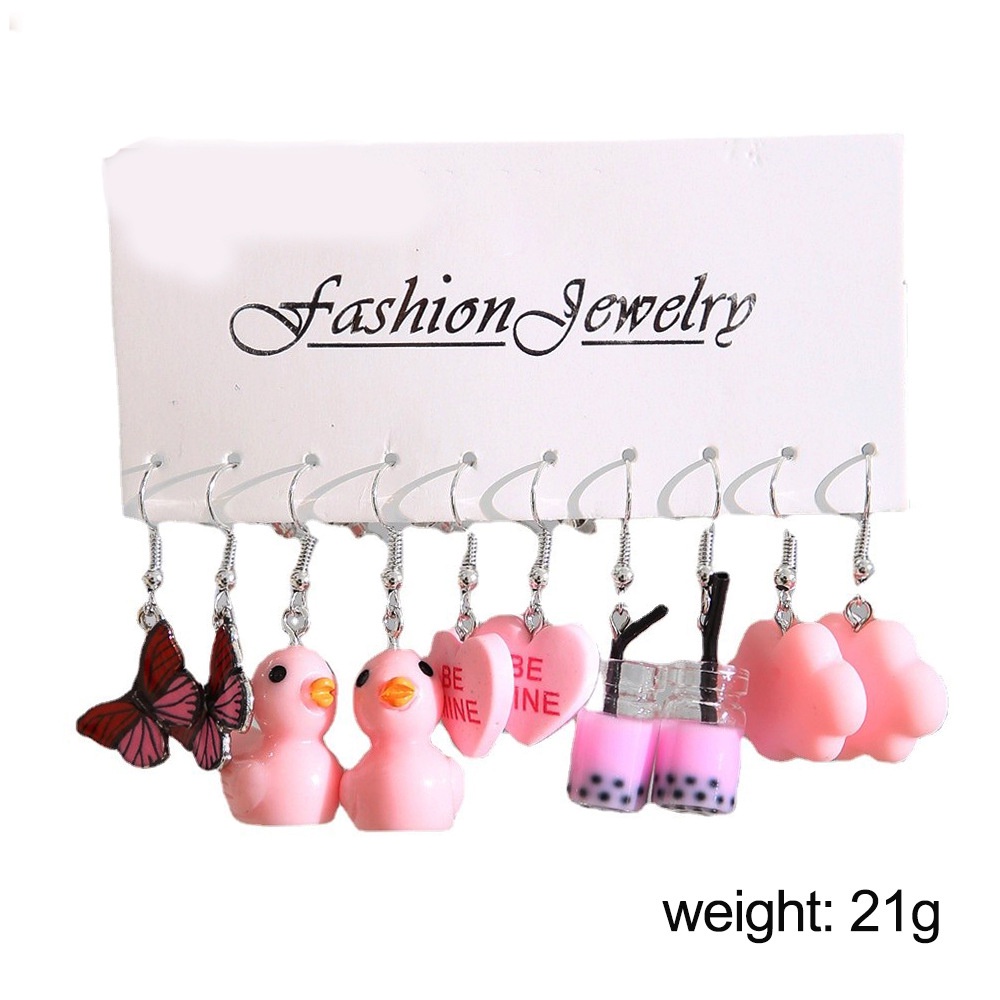 Set Perhiasan Anting Bentuk Jamur Bebek Babi Katak Butterfly Warna-Warni Untuk Wanita