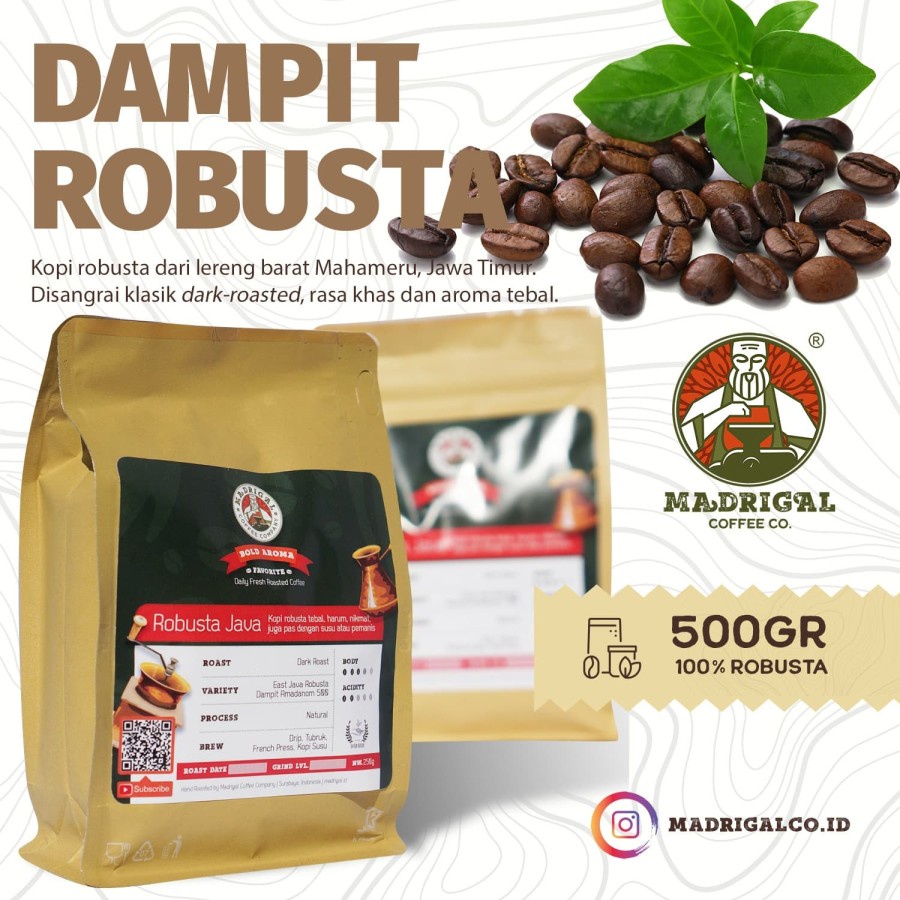 

Kopi Robusta Java Dampit Dark Roast 500gr Madrigal Coffee