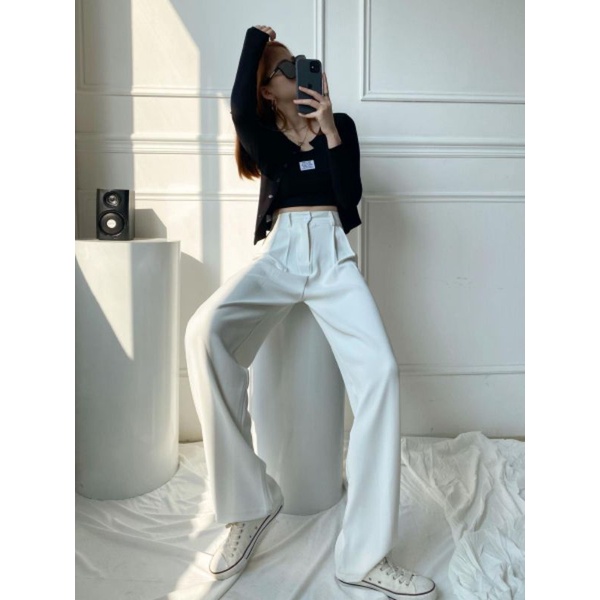 WHITE TROUSER PANTS LOOSE KULOT HW