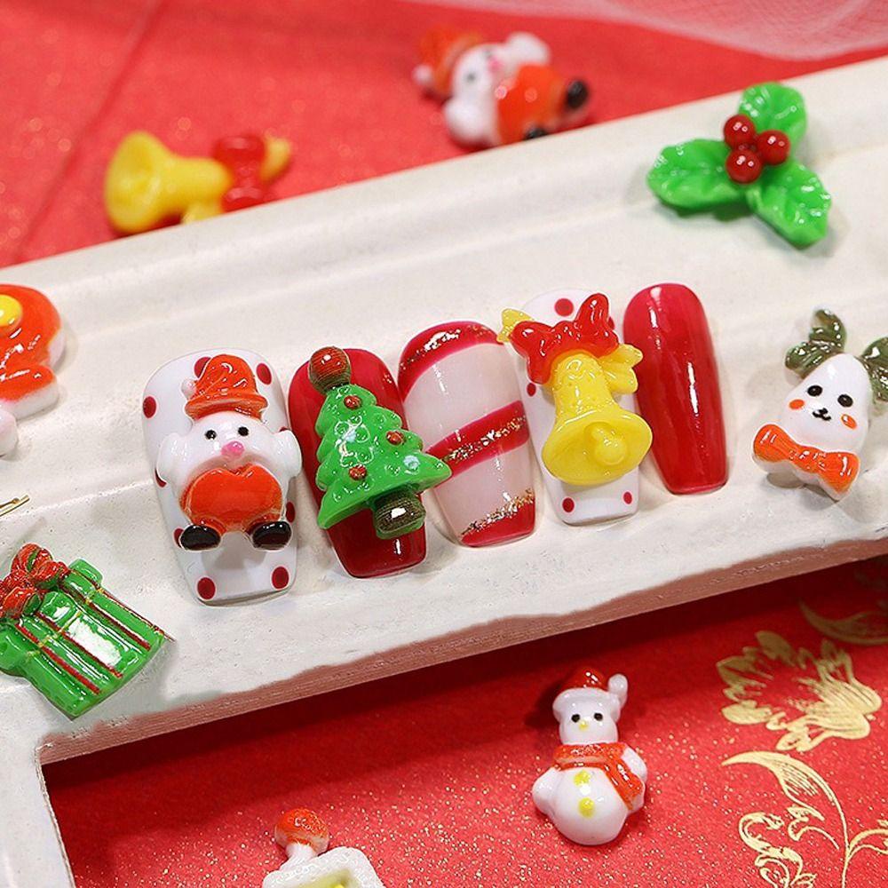 Mxbeauty Dekorasi Nail Art Warna-Warni Santa Claus Xmas Charms 3D Kawaii Snowman Kartun Sepatu Perhiasan Aksesoris