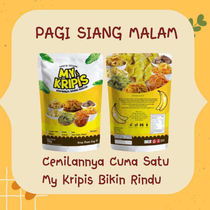 

my kripis keripik kripik pisang premium khas bogor my kripis enak cemilan camilan enak kekinian bumbu melimpah aneka rasa coklat milo asin balado matcha keju asin original manis pedas jeruk