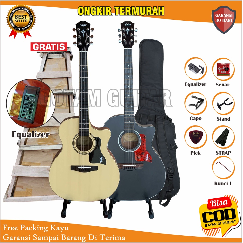 Gitar Akustik Elektrik Taylor Custom Premium Tanam Besi Double Action Termurah Terlengkap Bonusnya